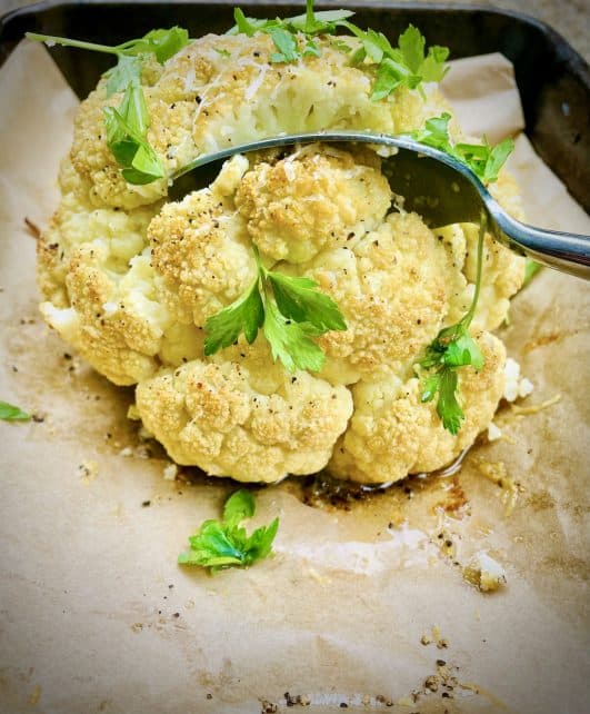 Easy Whole Roasted Cauliflower - baked