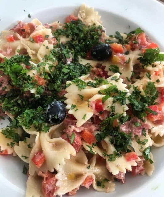 Pasta Salad with Salami, Roquefort & Black Olives