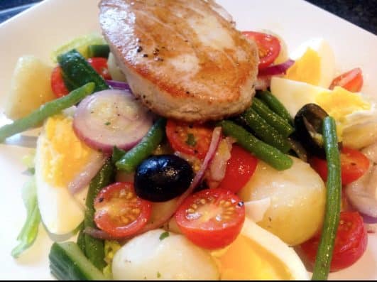 Tuna Nicoise Salad, plated and ready to eat