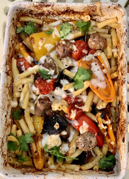 Easy Roasted Vegetable Pasta - with meatballs 