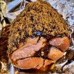 Easy Christmas Ham ready to roast in the tin with black treacle and brown sugar