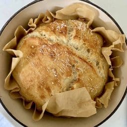 No knead bread - baked an in a casserole dish - golden