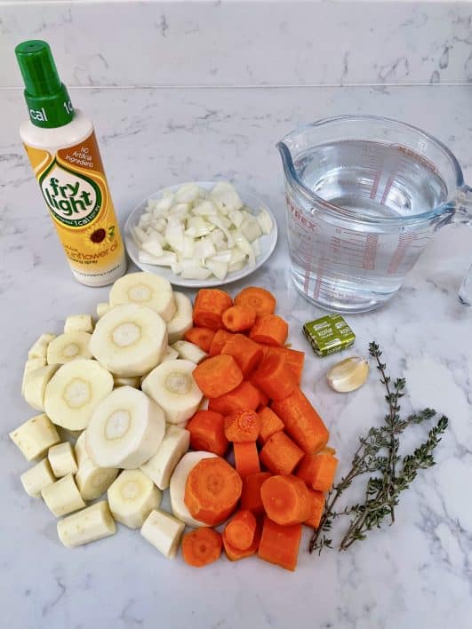 Carrot & Parsnip Soup - ingredients laid out