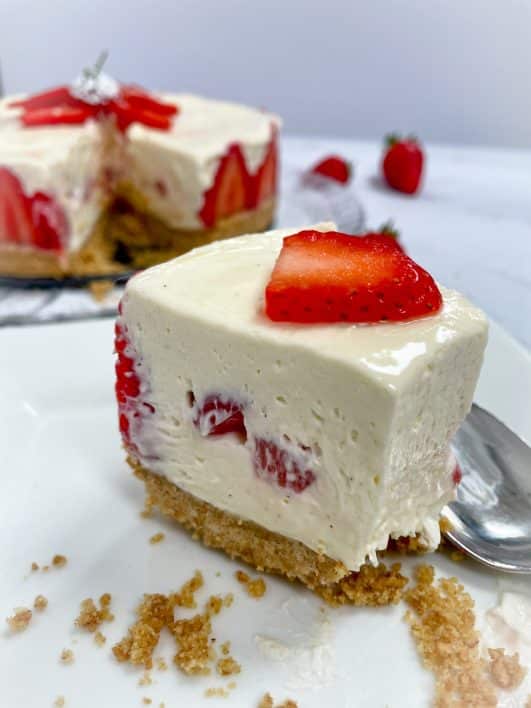 Sliced strawberry cheesecake