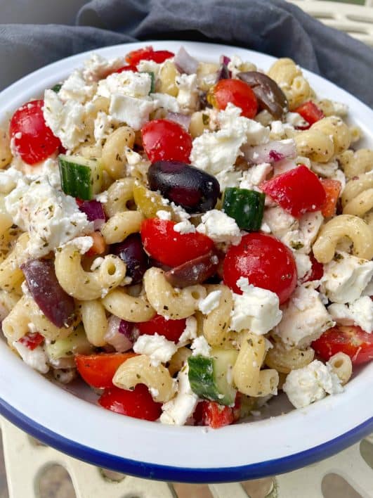 Greek Pasta Salad - bowl of greek salad