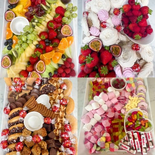 four different sweet grazing boards