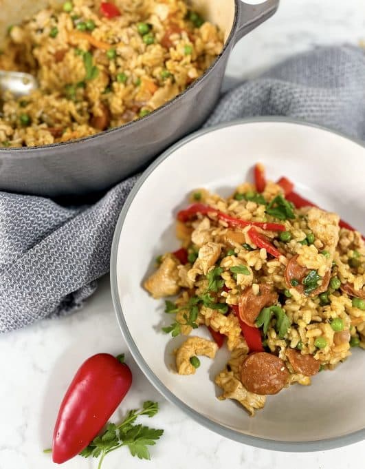 Chicken & chorizo paella - served in a bowl