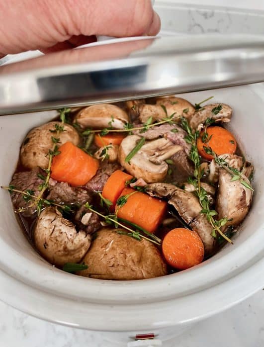 Slow cooker beef bourguignon - in the slow cooker before cook