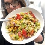 Chickpea Salad with sweetcorn avocado and artichokes