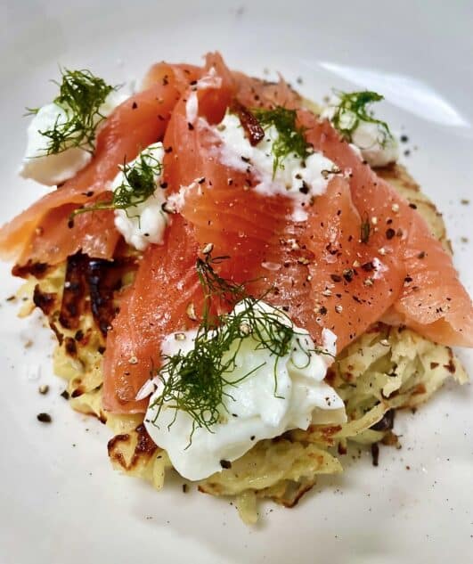 Smoked Salmon on Potato rosti - served 