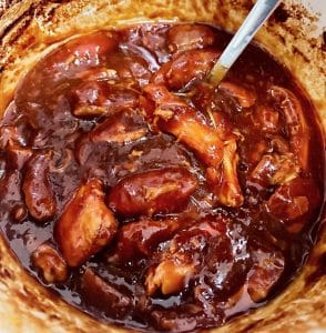 Honey Garlic Chicken thickened in the slow cooker