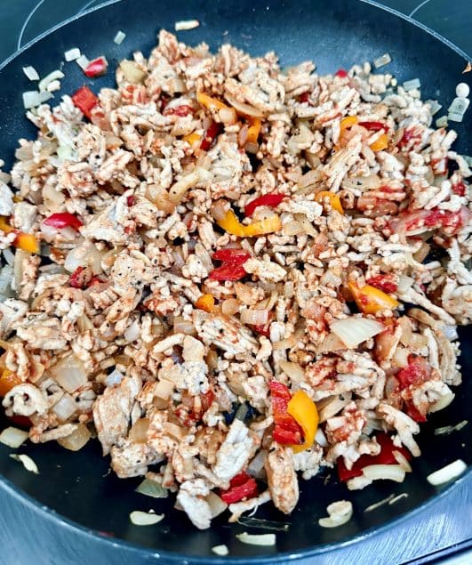 Turkey mince in frying pan 