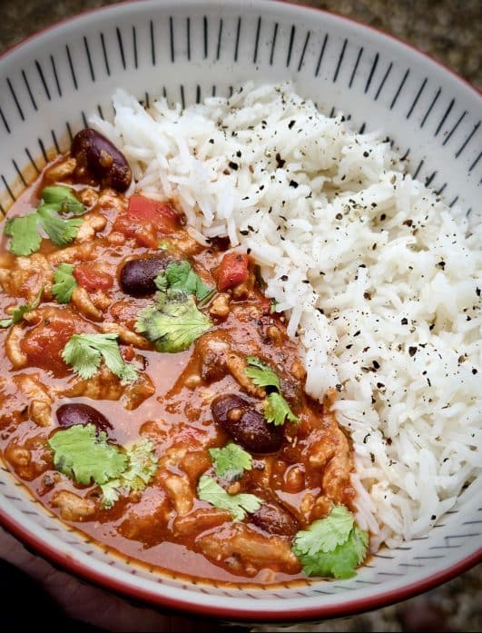 Turkey chilli served with rice