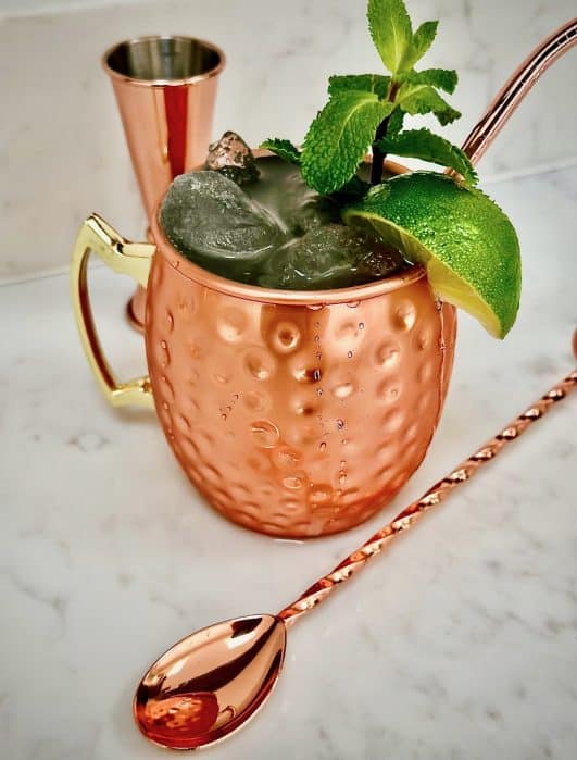 Moscow Mule Cocktail served in a copper mug 