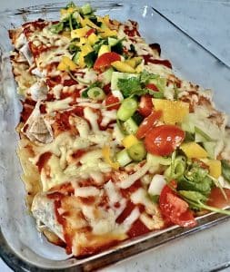 A dish of baked easy beef enchiladas