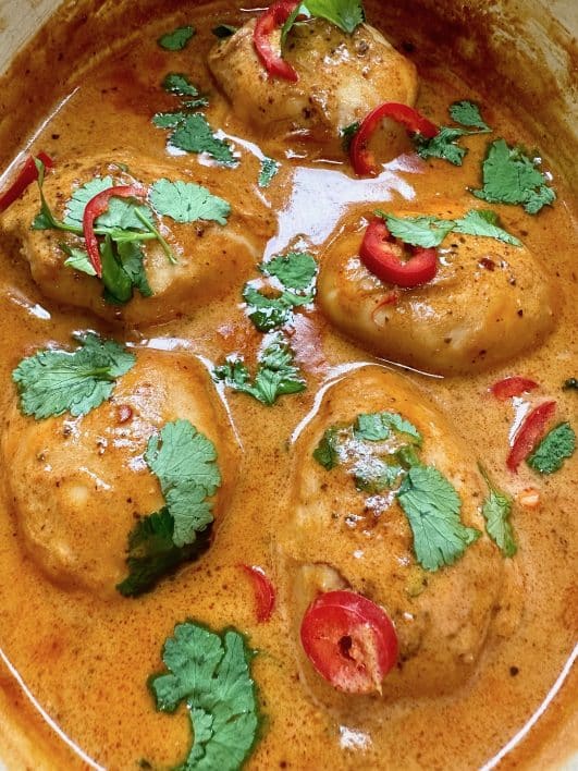 Red Curry Chicken - served in an ovenproof dish