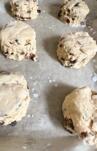 Fruit scones raw one a baking tray