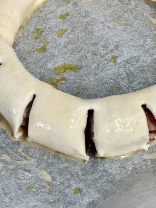 Sausage Roll Wreath - cut and ready for the oven