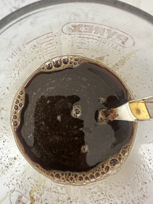 Malt Loaf wet ingredients in a jug 