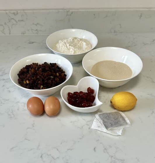 Tea Loaf ingredients laid out 