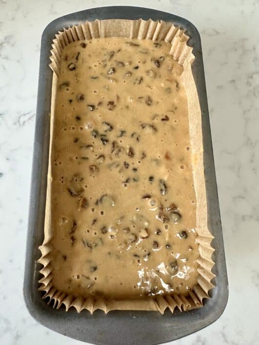 batter in loaf tin - unbaked tea loaf 