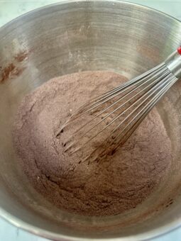 Chocolate Tray bake dry ingredients in a mixing bowl