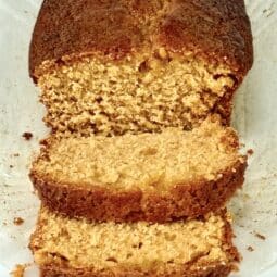 A golden syrup loaf cake sliced