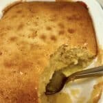 Eve's pudding Baked with a piece taken out